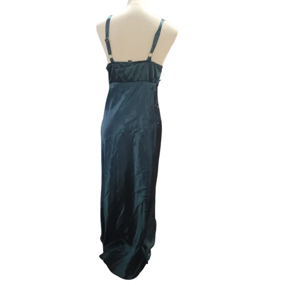WILD FABLE turquoise satin white lace trim maxi slip dress y2k medium - Picture 6 of 8
